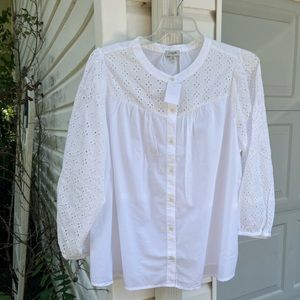 NWT J. Crew Pretty & Cool White Floral Eyelet 3/4 Sleeve Blouse